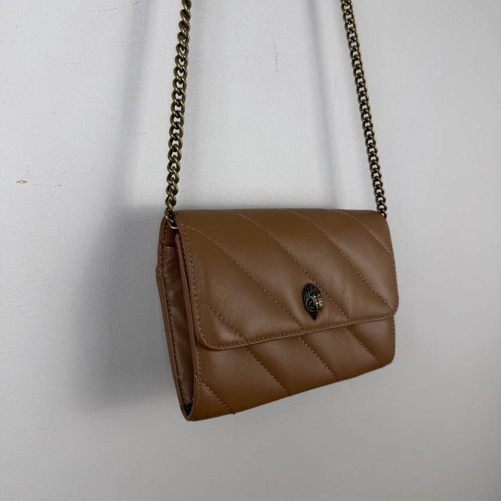 Kurt Geiger Mini Quilted Crossbody Bag Brown Tan Gold Chain Strap Accent Dressy - Picture 3 of 16